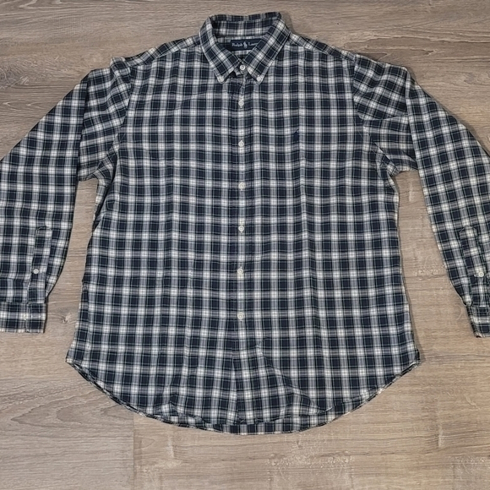 Ralph Lauren Button-Down Long-Sleeve Shirt XL Blue Green Plaid